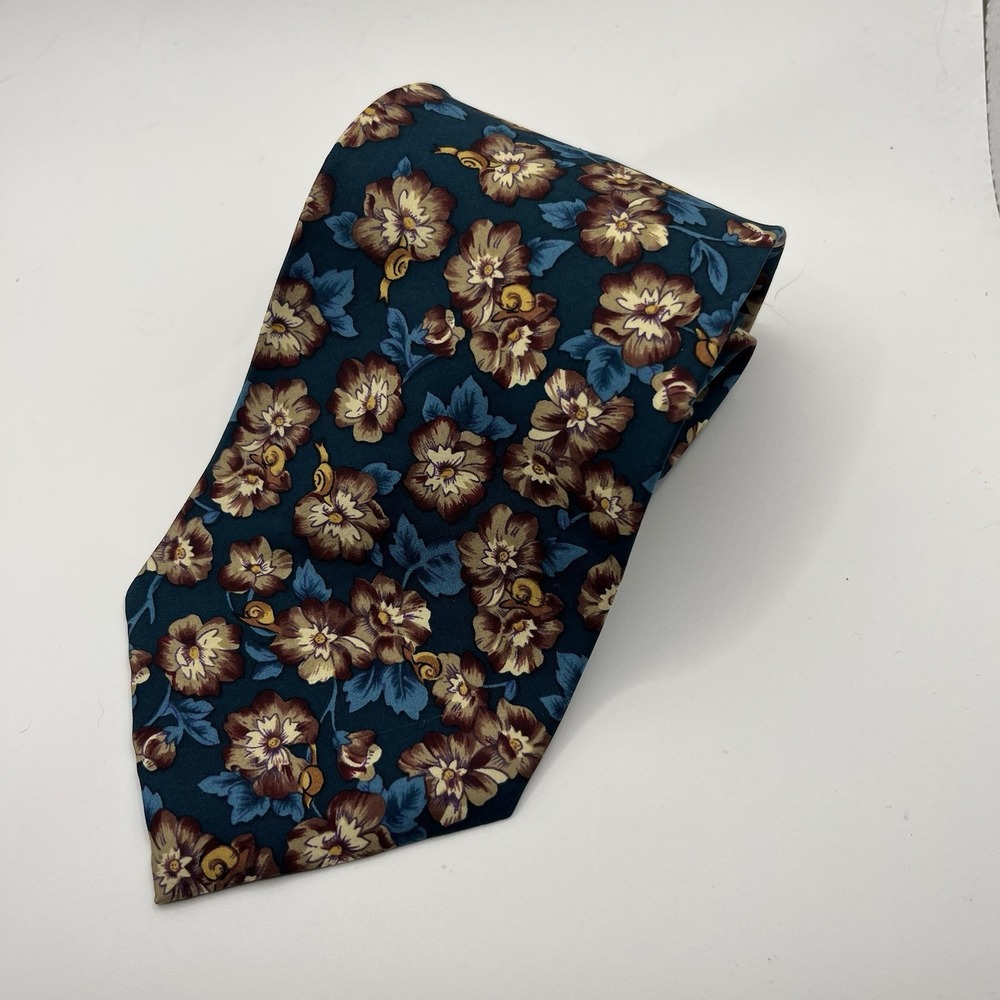 Vintage Christian Dior Monsieur Teal Burgundy Floral Silk Necktie USA Made